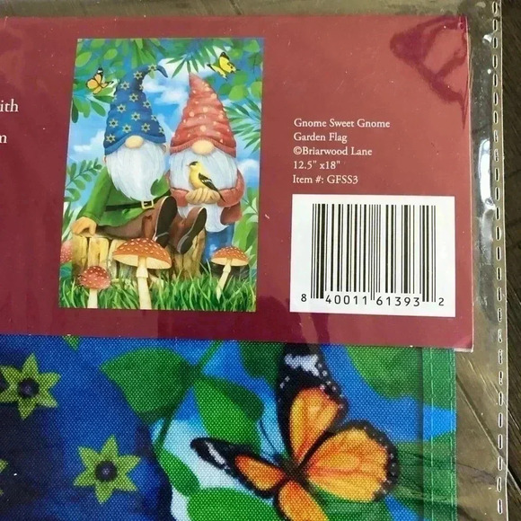 Erin’s Garden Garden Flag - Gnomes in the garden with mushrooms – 12.5 x 18” - Picture 2 of 2